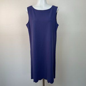 42POPS Shift Dress Medium Navy Blue Scalloped Hem Stretch Sleeveless Women's NWT